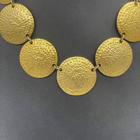 Textured Disc Statement Choker Chain Necklace Adjustable Gold Tone 20.5 Inches - Picture 3 of 6